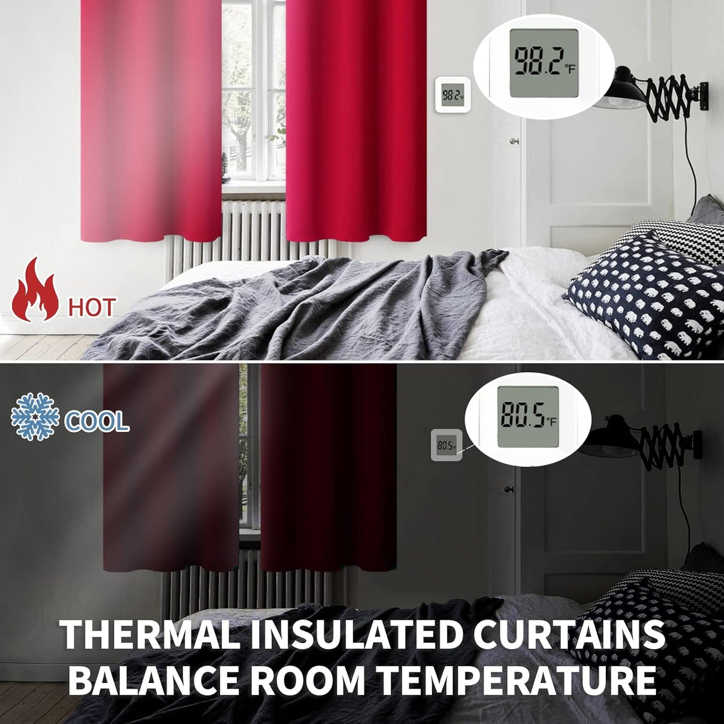 BGment Rod Pocket Red Blackout Curtains for Bedroom - Thermal Insulated Room Darkening Curtain for Living Room, 52 x 63 Inch, 2 Panels, Red