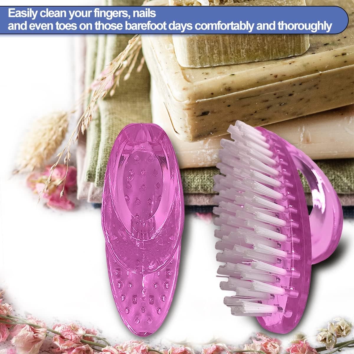 Handle Grip Nail Brush for Cleaning Fingernails Hands & Under Nails, Stiff Bristle Mechanic Scrub Brush Cleaner for Men Women, Pedicure Scrubbing Tool kit - 4 Pink