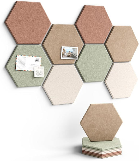 Fluxynara Hexagon Cork Board Alternative for Walls Decor-8-Pack Felt Bulletin Board Tiles,with 30 Pushpins,50 Adhesive Tabs for Office,Classrooms & Home Pin Board Felt Board-Boho