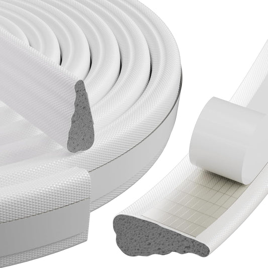 118" Wedge Weather Stripping Door Seal Strip for Door Frame & Window,Self Adhesive Window Insulation Draft Stopper Seal for Winter,Gray Foam Door Gap Filler for Soundproofing Light Blocker,White