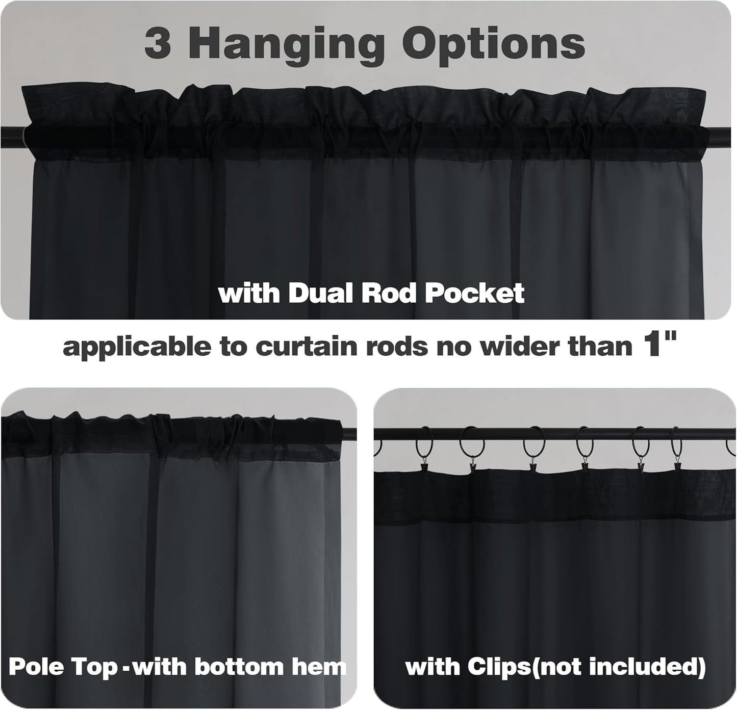 Chyhomenyc Extra Long Black Sheer Curtains 120 Inches Long 2 Panels, Light Filtering Black Curtains for Living Room, Soft Gentle Voile Rod Pocket Bedroom Window Drapes, 59Wx120L Inch, 10FT, 2PCS