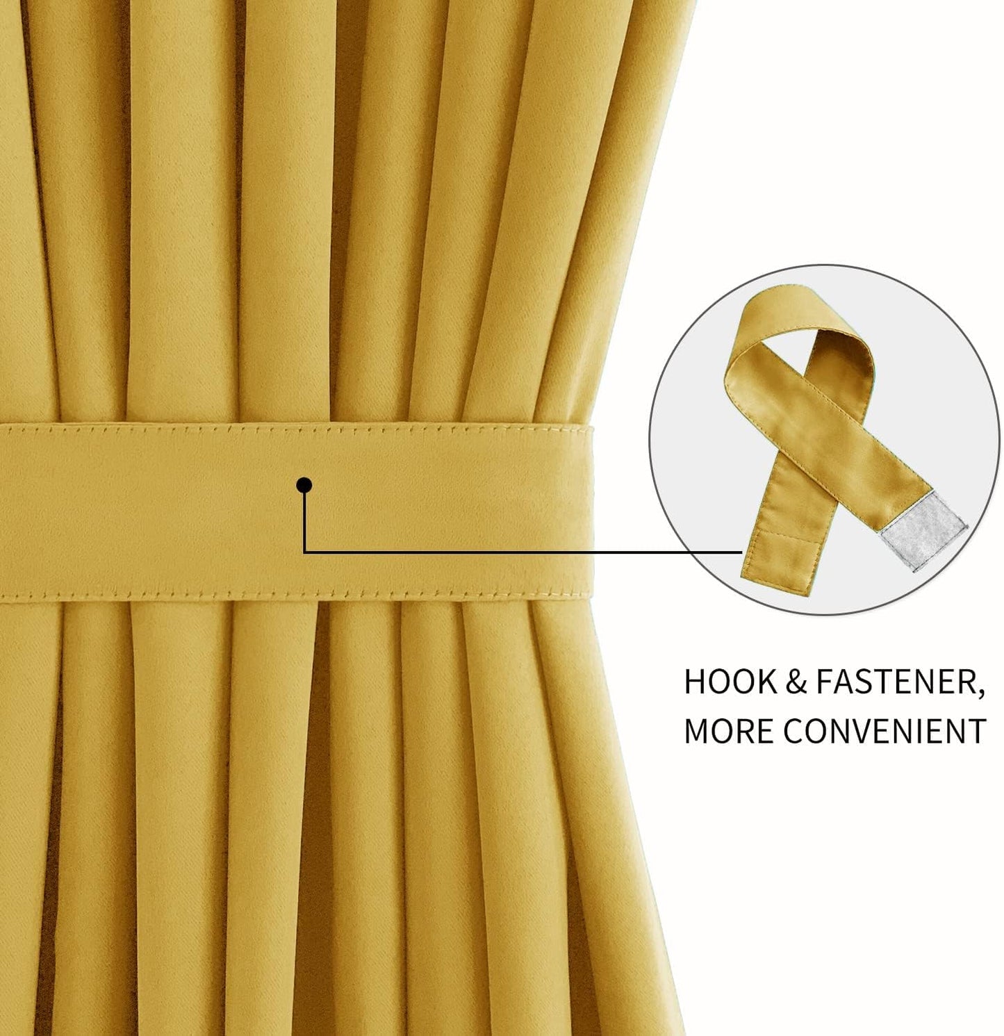 DWCN French Door Curtain - Rod Pocket Thermal Blackout Panel for Doors With Glass Window, Kitchen and Patio - Privacy, 36 X 72 Inches Long, 1 Panel With Tieback, Yellow