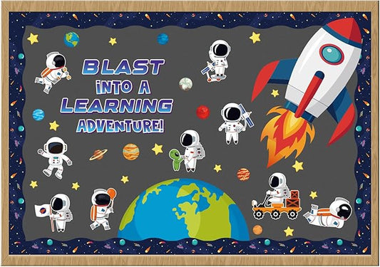 Outer Space Bulletin Board Decorations Set, 118 Pcs Classroom Decor Astronaut Planet Cutouts Kids with Galaxy Borders Space Themed Back to School Decorations for Classroom Chalkboard Decoration