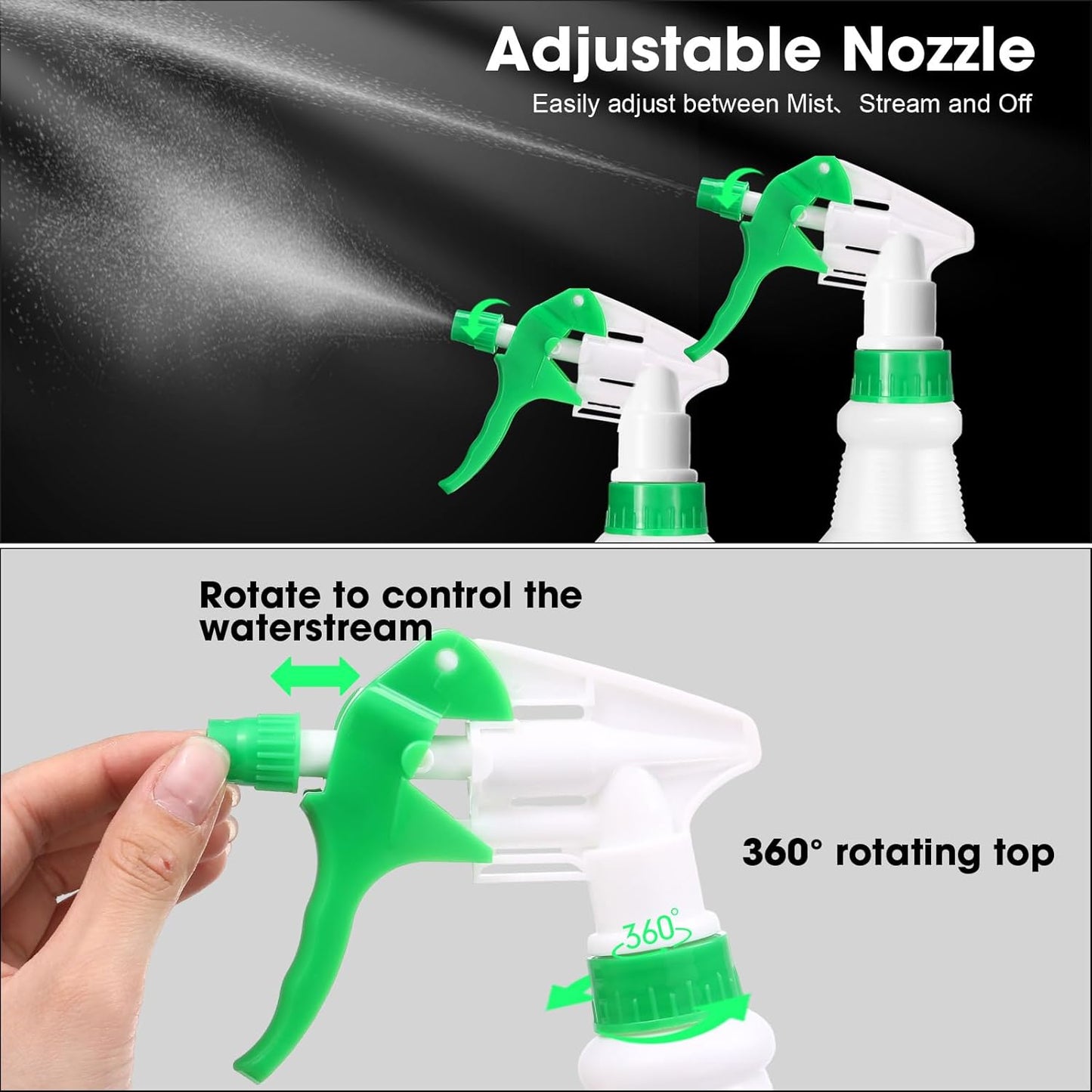Eccliy 12 Pcs 16 Oz Plastic Spray Bottle, Adjustable Empty Reusable Sprayer for Cleaning, Planting, Water, Bathroom and Kitchen, BBQ, Commercial and Residential(Black, Green,Original)
