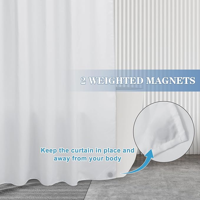 Nasitos Shower Curtain Liners 2 Pack - W36 x H72 - Washable & Water Resistant Fabric Bath Shower Liners for Narrow Stall, Stand Up Shower Stall, RV, Camper (White, 4 Magnets Included)