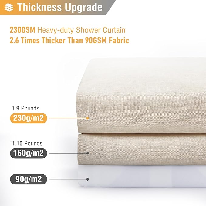 BTTN Stall Fabric Shower Curtain - 54x72 Inch Long Linen Textured Heavy Duty Shower Curtain Set with 10 Plastic Hooks, Hotel Spa Weighted Waterproof Neutral Bath Curtains for Bathroom - Cream/Beige