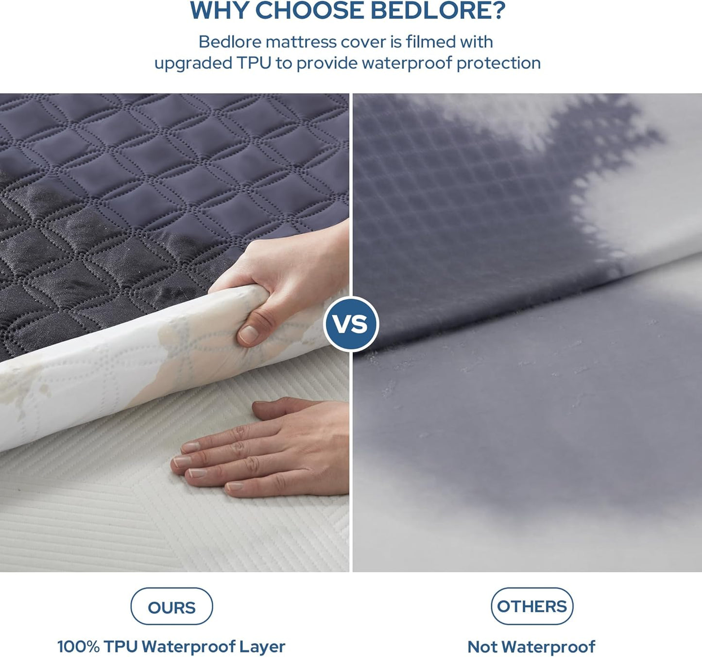 BEDLORE Waterproof Mattress Protector, Cal King Size Noiseless Mattress Pad with Deep Pocket 6"-18" Depth, Soft Breathable Bed Mattress Cover Washable for Home, Bedroom, Hotel (Navy Blue)