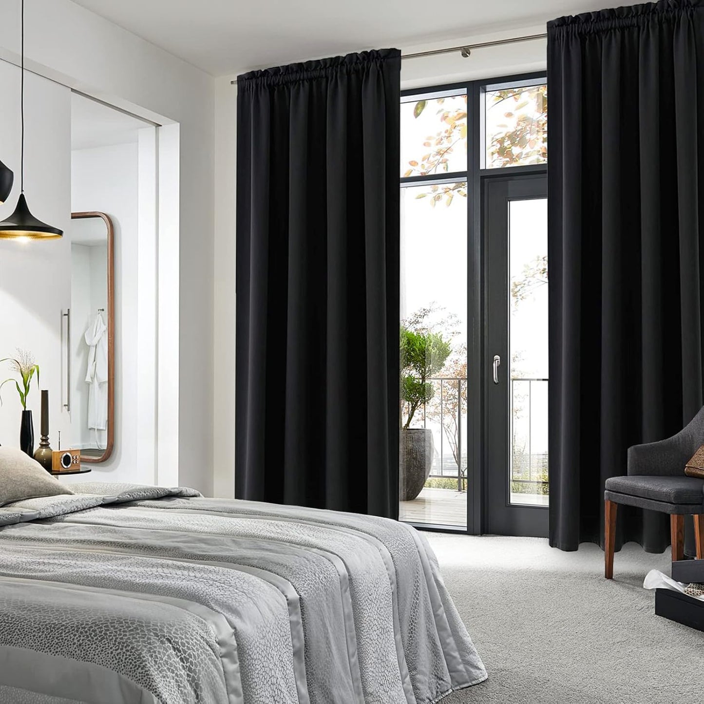 DWCN Blackout Curtains for Bedroom – Rod Pocket Thermal Insulated Noise Reducing Noise Reducing Drapes for Living Room, W 52 x L 95 Inch, 2 Panels, Black