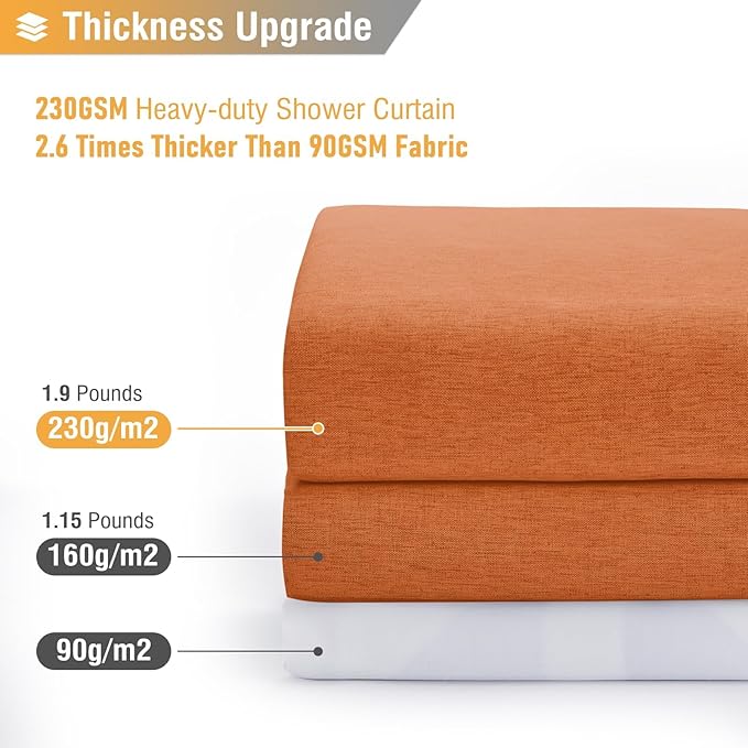 BTTN Stall Fabric Shower Curtain - 54x78 Inch Long Linen Textured Heavy Duty Shower Curtain Set with 10 Plastic Hooks, Narrow Neutral Outdoor Weighted Waterproof Shower Curtains for Bathroom - Orange