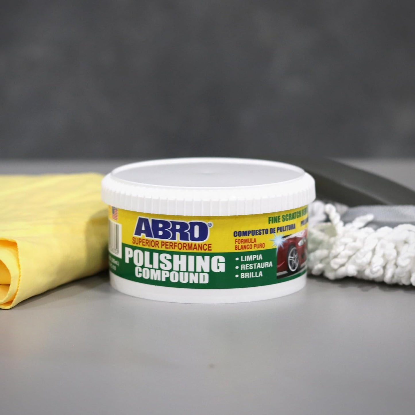 ABRO Superior Performance Polishing Compound, 10 oz., High-tech Shine Car Scratch Remover for Vehicles, Restorers Swirls and Scratches, Buffing Compound for Oxidized Finishes, Smooth, Reflect, Clean