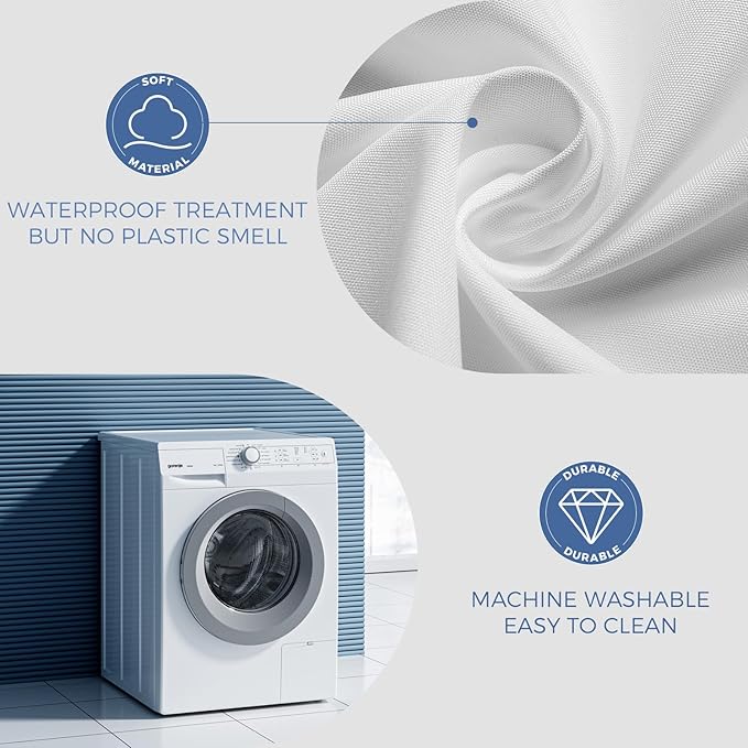downluxe Stall Waterproof Fabric Shower Curtain Liner, Soft Cloth Shower Liner with 2 Magnets, Machine Washable Small Bathroom Curtain, Narrow Size 36" W x 72" L, White