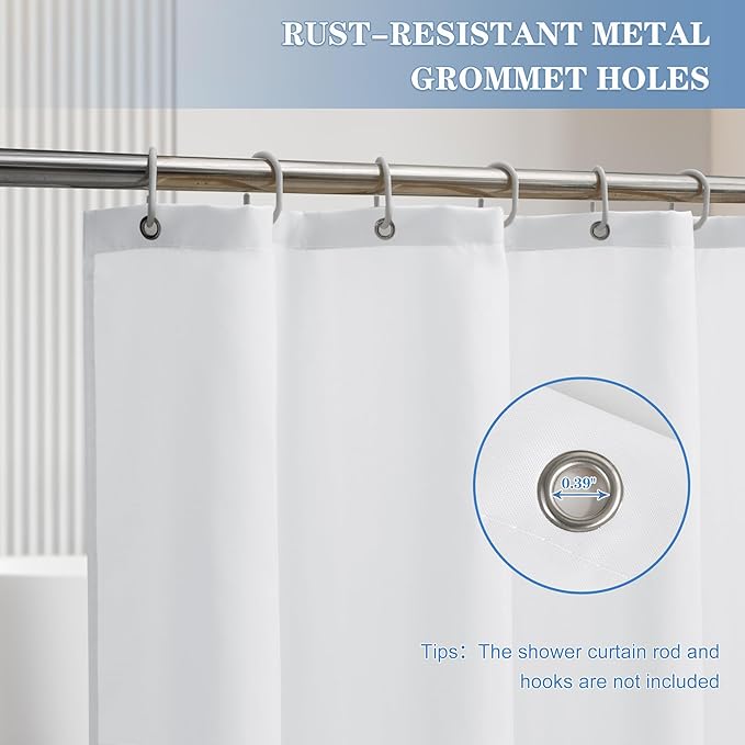 Nasitos Hotel Fabric Shower Curtain Liners 6 Pack - W70 x H72 - Water Resistant Lightweight Cloth Shower Liner for Bathroom, Machine Washable, Standard Size (White, Magnets Included)