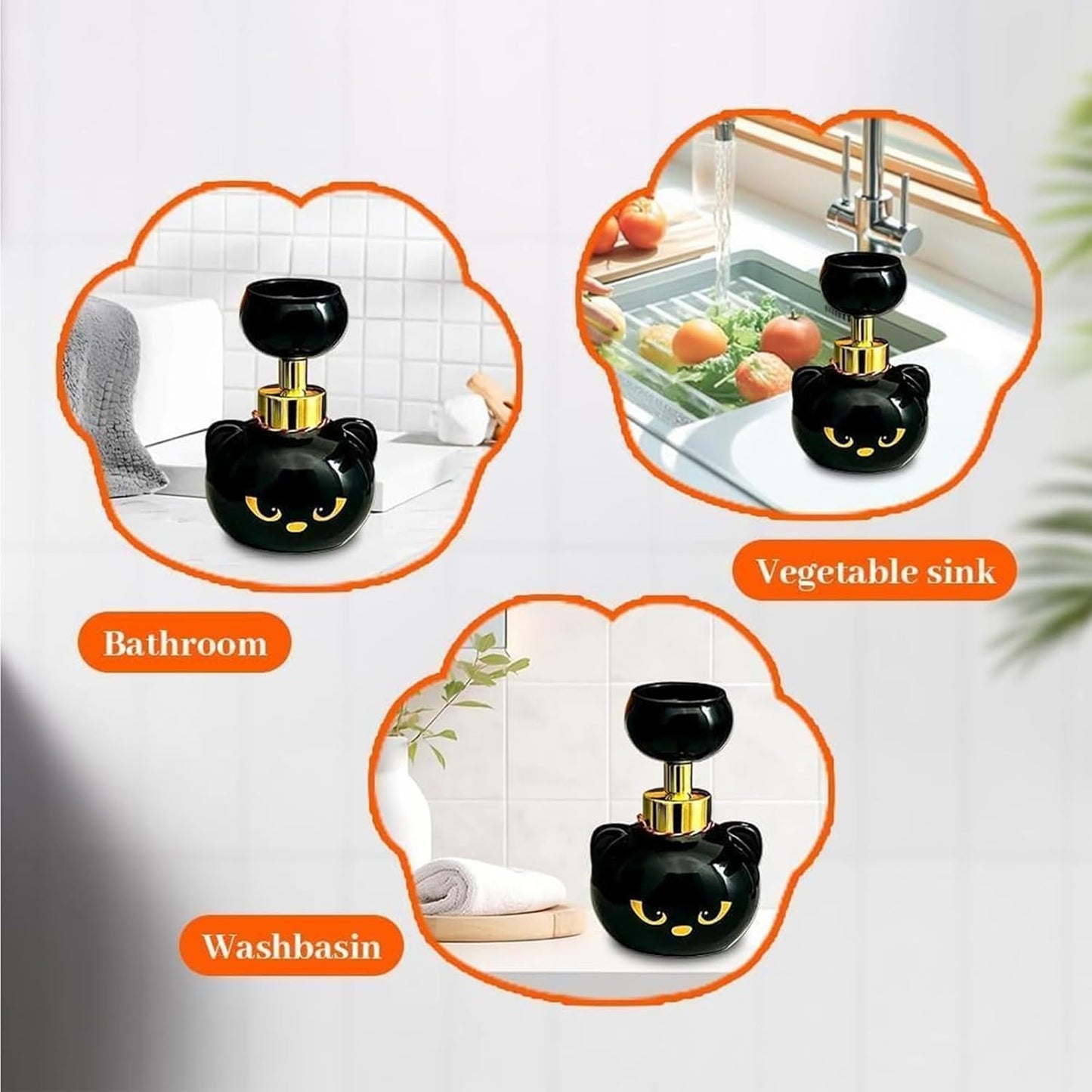 Cute Cat Paw Foam Soap Dispenser, Foaming Hand Dispensers - Pawprint Creates Shaped Bubbles, Black Pump Bottle for Soap, Refillable Empty Foam Liquid Container for Bathroom Kitchen (1)