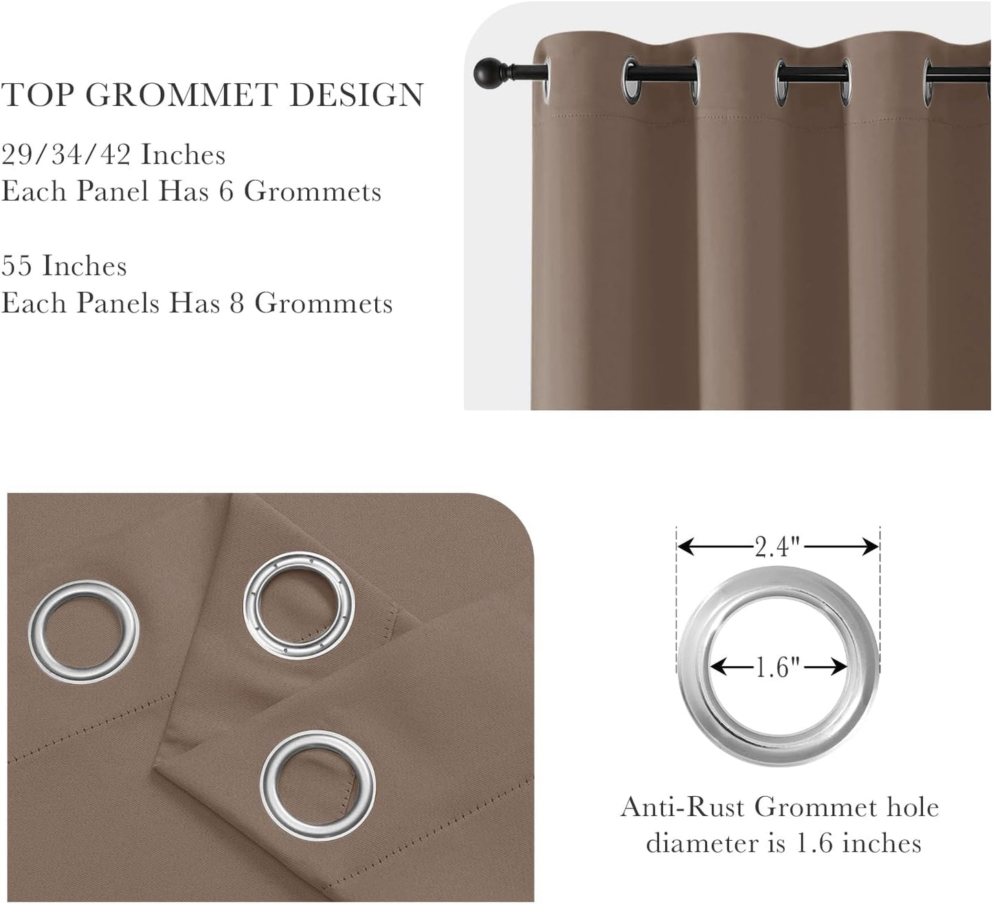 PONY DANCE Short Blackout Curtains for Kitchen 45 Inch Length, Thermal Insulated Grommet Curtains for Bedroom, Black Out Drapes for Bathroom Small Window (2 Panels Set, 34 inches Wide), Mocha