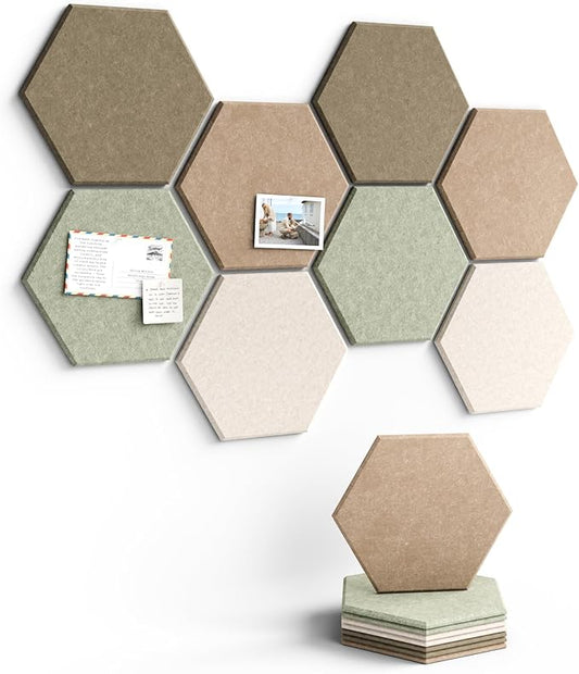 Fluxynara Hexagon Cork Board Alternative for Walls Decor-8-Pack Felt Bulletin Board Tiles,with 30 Pushpins,50 Adhesive Tabs for Office,Classrooms & Home Pin Board Felt Board-Linen Dusk