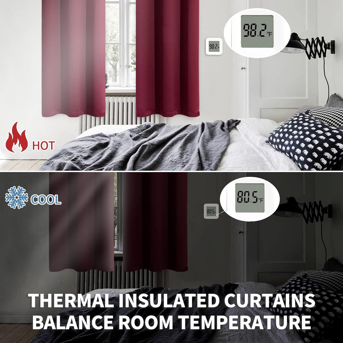 BGment Burgundy Blackout Curtains 90 Inch Long for Living Room - Wine Red Thermal Insulated Drapes with Rod Pocket Darkening Blinds for Dining Bedroom, 52 x 90 Inch, 2 Panels