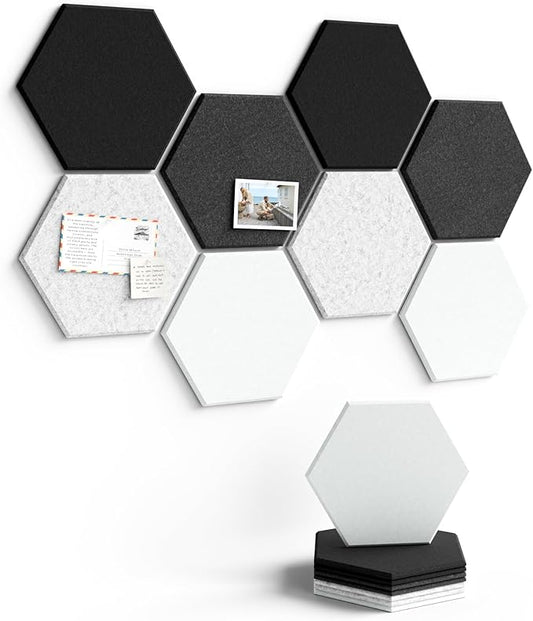 Fluxynara Hexagon Cork Board Alternative for Walls Decor-8-Pack Felt Bulletin Board Tiles,with 30 Pushpins,50 Adhesive Tabs for Office,Classrooms & Home Pin Board Felt Board-Concrete Echo