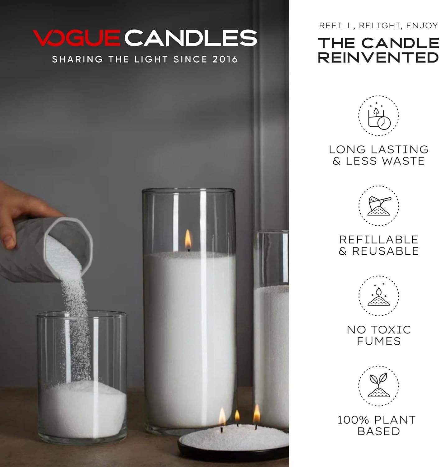 Vogue Candles 1LB Candle Sand with 15 Wicks | Plant-Based Refillable Wax Granules for DIY Candle Making | Clean Burning, Unscented, Smoke-Free, Vegan Candle Refill Kit- Black