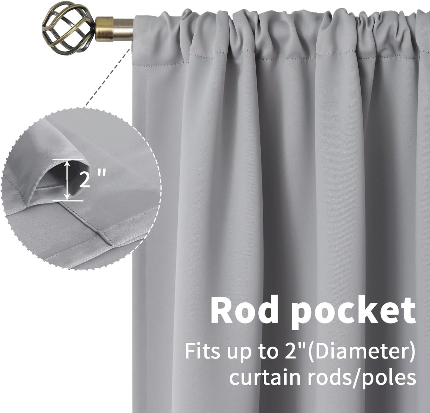 BGment Light Grey Blackout Curtains 90 Inches Length - Rod Pocket Room Darkening Window Drapes for Bedroom Living Room Office, 2 Panels, 52 x 90 Inch