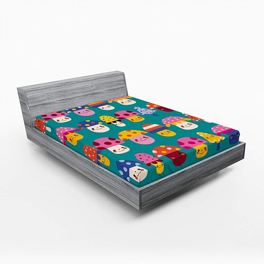 Ambesonne Mushroom 2 Pack Fitted Sheet, Shapes and Dots, Bed Cover All-Round Elastic Deep Pockets 2 Pieces, Package Contains 2 Full Size Fitted Sheets, Dark Seafoam Multicolor