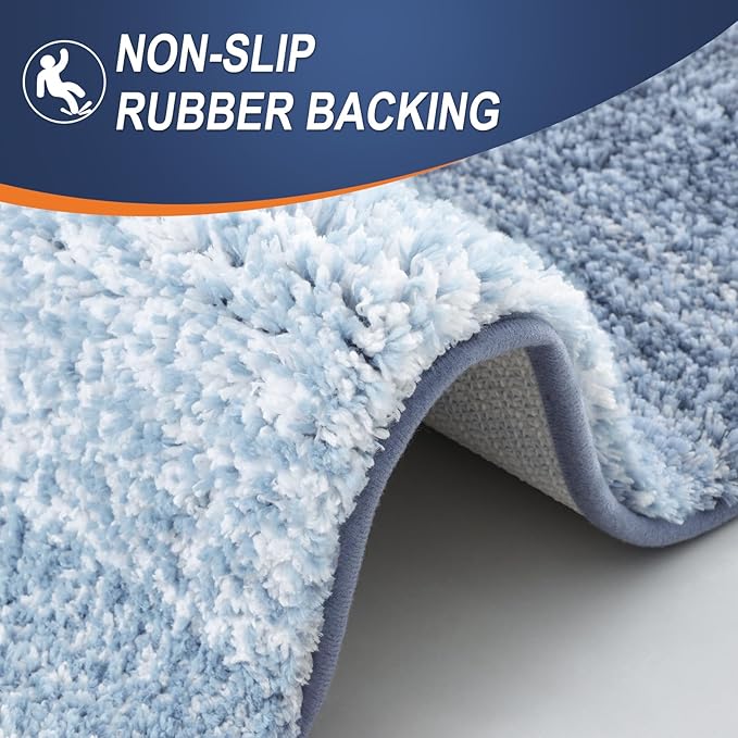 OLANLY Luxury Toilet Rugs U-Shaped 24x20, Extra Soft and Absorbent Microfiber Bathroom Rugs, Non-Slip Plush Shaggy Bath Mat, Machine Wash Dry, Contour Bathroom Mats for Toilet Base, Blue
