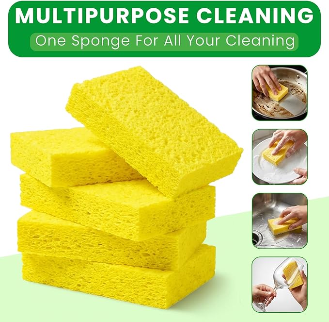Kitchen Sponges, 24 Count, Compressed Natural Cellulose Sponges, Non-Scratch for Dishes, DIY Fun, Biodegradable & Compostable
