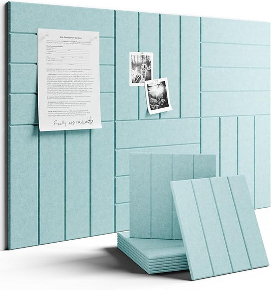 Large Felt Bulletin Board 36"x24" Cork Board Alternative - 6 Pack with 40 Safe Removable Adhesive Tabs, Cork Boards for Walls for Home Office Classroom Pin Board-Teal Blue