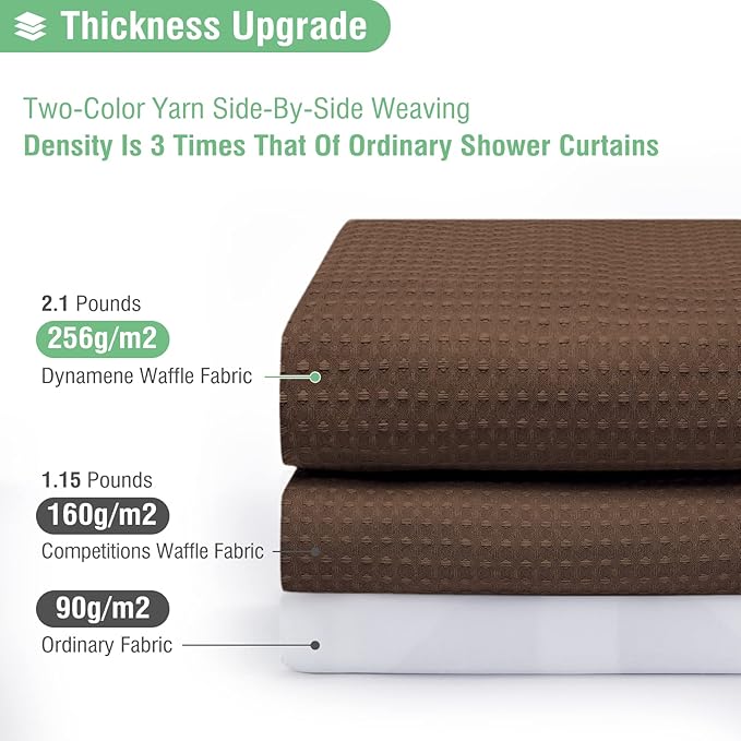 Dynamene Long Fabric Shower Curtain - 78 inch Long Waffle Weave Weighted Cloth Shower Curtains for Bathroom, Neutral Heavy Duty Hotel Spa Luxury Bath Curtain Set with 12 Plastic Hooks,72x78, Brown