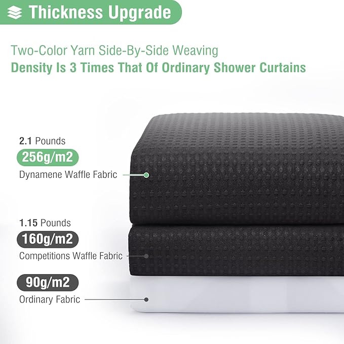 Dynamene Extra Wide Shower Curtain - 84 Inch Wide Waffle Weave Weighted Thick Cloth Bathroom Shower Curtain, Neutral Heavy Duty Hotel Bath Curtain Set with 14 Plastic Hooks, 84x72, Black