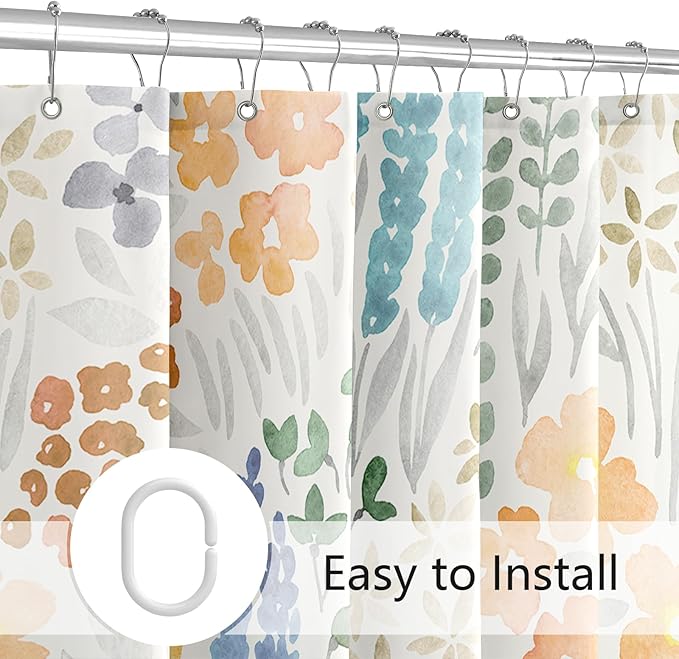 Small Stall Shower Curtain 36 x 72 Inch, Half Narrow Cute Floral Shower Curtain for Bathroom, Orange Wildflower Boho Cottagecore Fabric Shower Curtain Set with Hooks