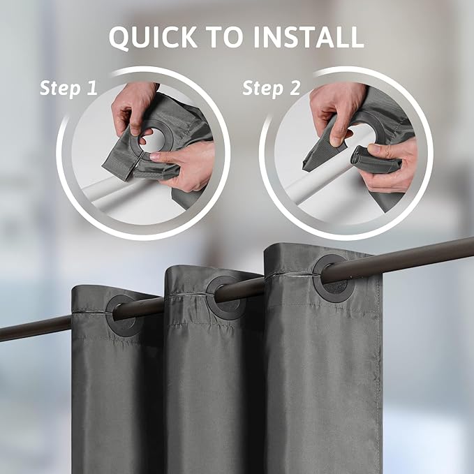 Furlinic No Hook Stall Size Shower Curtain,48 x 84 Inch Small Half Narrow Shower Curtain Liner,Waterproof Fabric Bathroom Curtains with 6 Plastic Split Grommets,Hotel Grade Machine Washable,Dark Grey