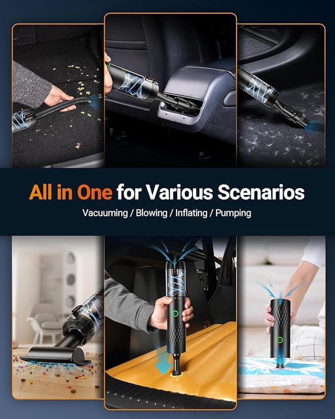 SEALIGHT Car Vacuum Portable Cordless, Handheld Cordless with High Power, Type-C Charging, 2 Suction Modes, Up to 40 Mins Runtime, Small Mini Vacuum for Car, Pet, Home (VS01)
