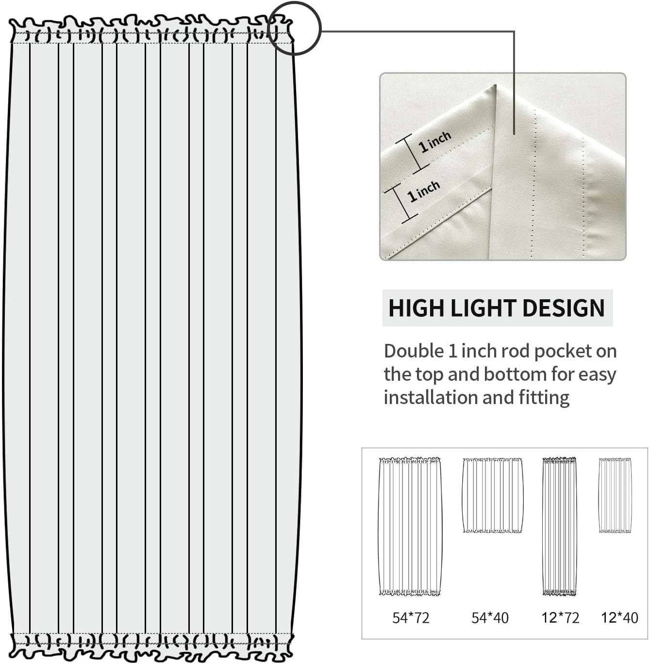 DWCN French Door Curtains – Rod Pocket Thermal Blackout Curtain for Doors with Glass Window, Kitchen and Patio Doors for Privacy, 54 X 72 Inches Long, 1 Curtain Panel with Tieback, Ivory