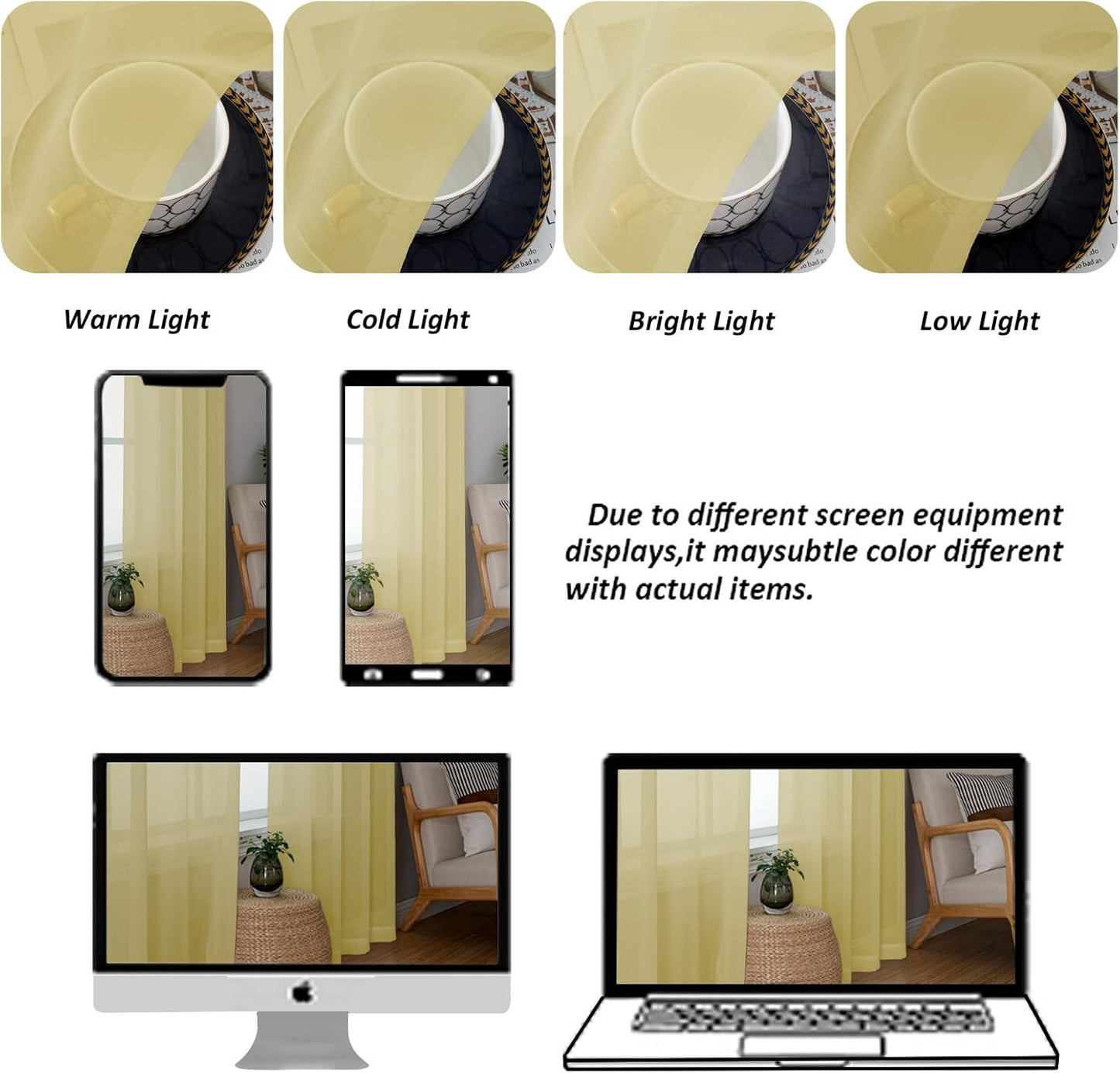Chyhomenyc Mustard Yellow Sheer Curtains 84 Inch Length 2 Panels, Light Filtering Soft Airy Voile Rod Pocket Sheer Window Drapes for Bedroom Living Room, Each 42Wx84L Inches