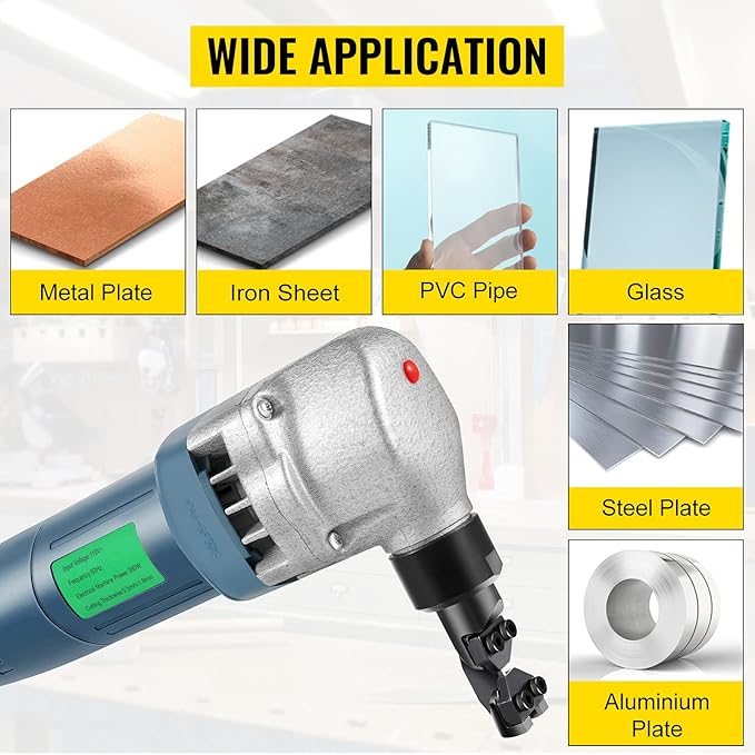 VEVOR Electric Metal Nibbler 380W Nibbler Metal Cutter 1800RPM High Speed Rotor 0.07in/1.8mm Thickness Metal Nibbler 220V w Replaced Blades Storage Case for Cutting Stainless Steel, Aluminium, Plastic