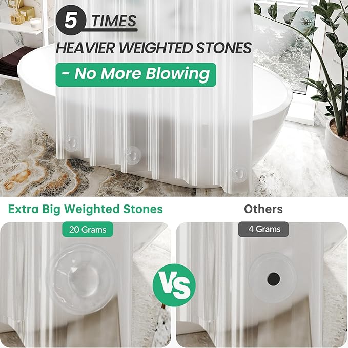 AmazerBath Small Stall Shower Curtain Clear 60x60 Inches, Plastic RV Shower Curtain for Camper, Heavy Duty 8G Premium PEVA, Bathroom Accessories with 3 Big Stones and 10 Rustproof Grommets