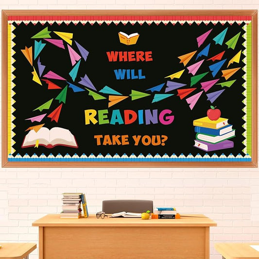 Pasimy Reading Bulletin Board Decorations Paper Airplane Classroom Decor Back to School Library Bulletin Board Set Colorful Book Pencil Paper Plane Cutouts for Summer Home Office Wall Door Supplies