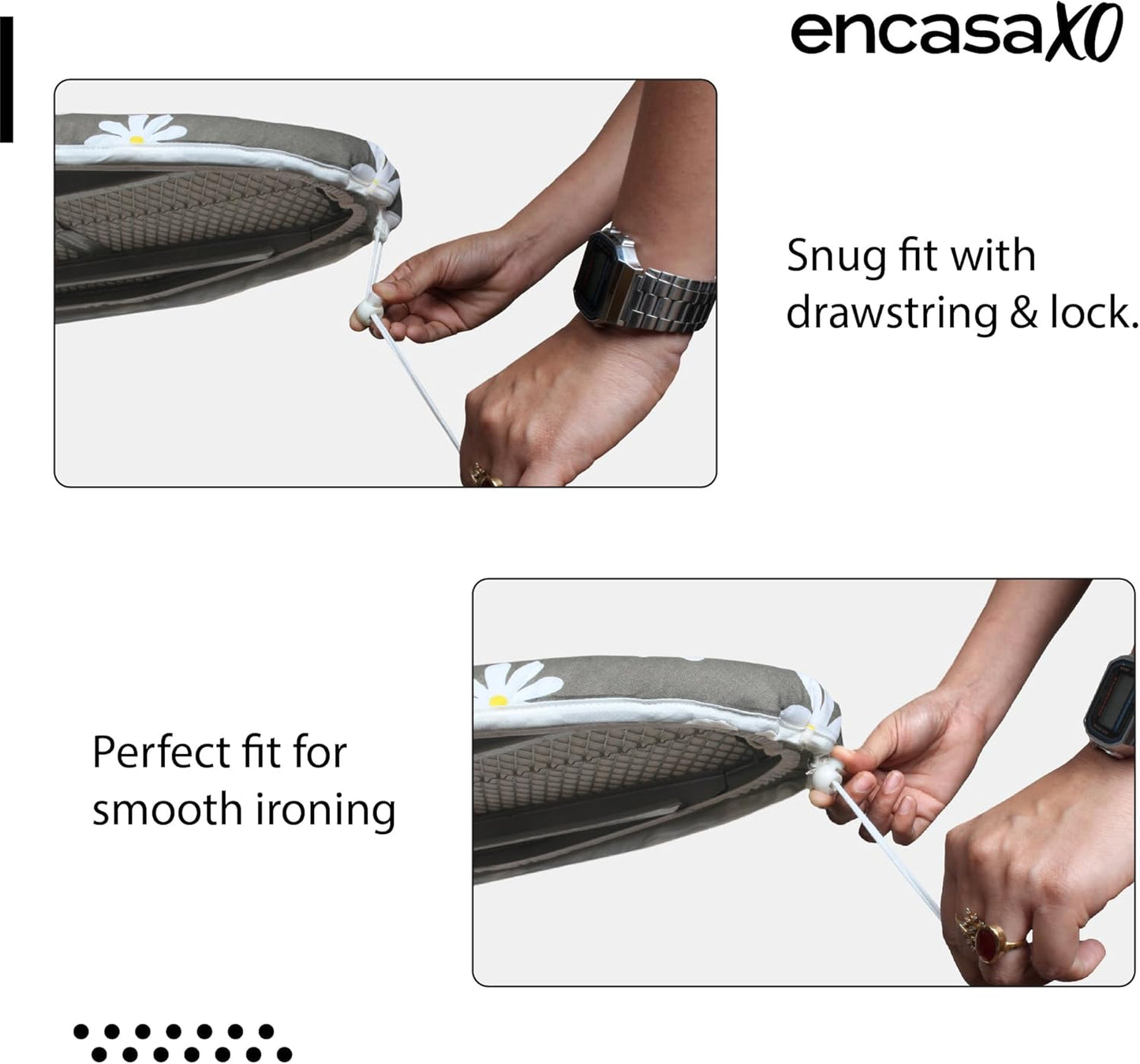 Encasa XO Ironing Board Cover and Pad 54"x15" - Thick 3mm Felt Padding, Drawstring Tightening & Lock, Easy Fit, Scorch & Stain Resistant, Fits Standard Large Ironing Board - Grey Tiles
