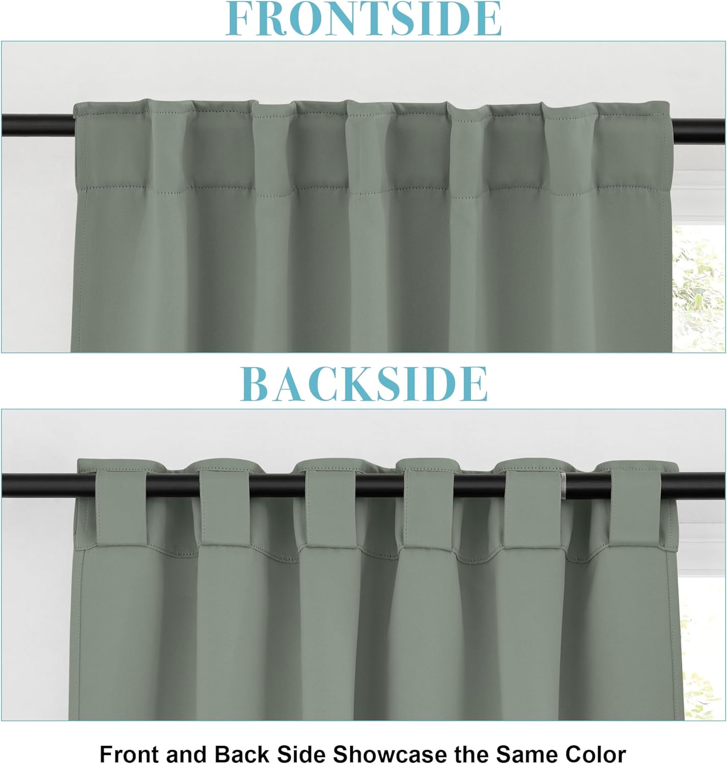 RYB HOME Sage Green Curtains for Living Room, Elegent Farmhouse Vertical Back Tab& Rod Pocket Blackout Window Decor for Bedroom Dining, Sliding Glass Door Home Office Drapes, W62 x L84, 2 Panels