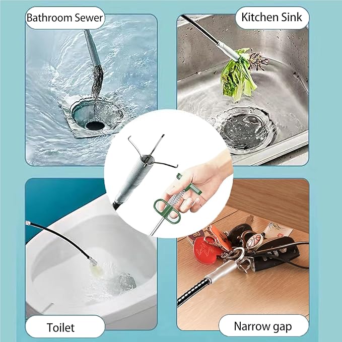 Upgrade Drain Snake for Hair Clogs, 61'' Four claw grabber pickup tool for Litter Pick, Home Sink, Drains, Toilet, Snake Drain Hair Remover