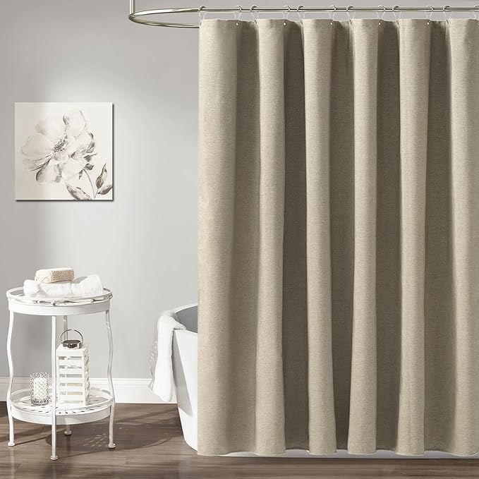 BTTN Fabric Shower Curtain - Linen Textured Weighted Cloth Shower Curtain Set with 12 Plastic Hooks, Hotel Spa Luxury Neutral Decorative Bath Curtains for Bathroom, Machine Washable - 72x72, Khaki/Tan