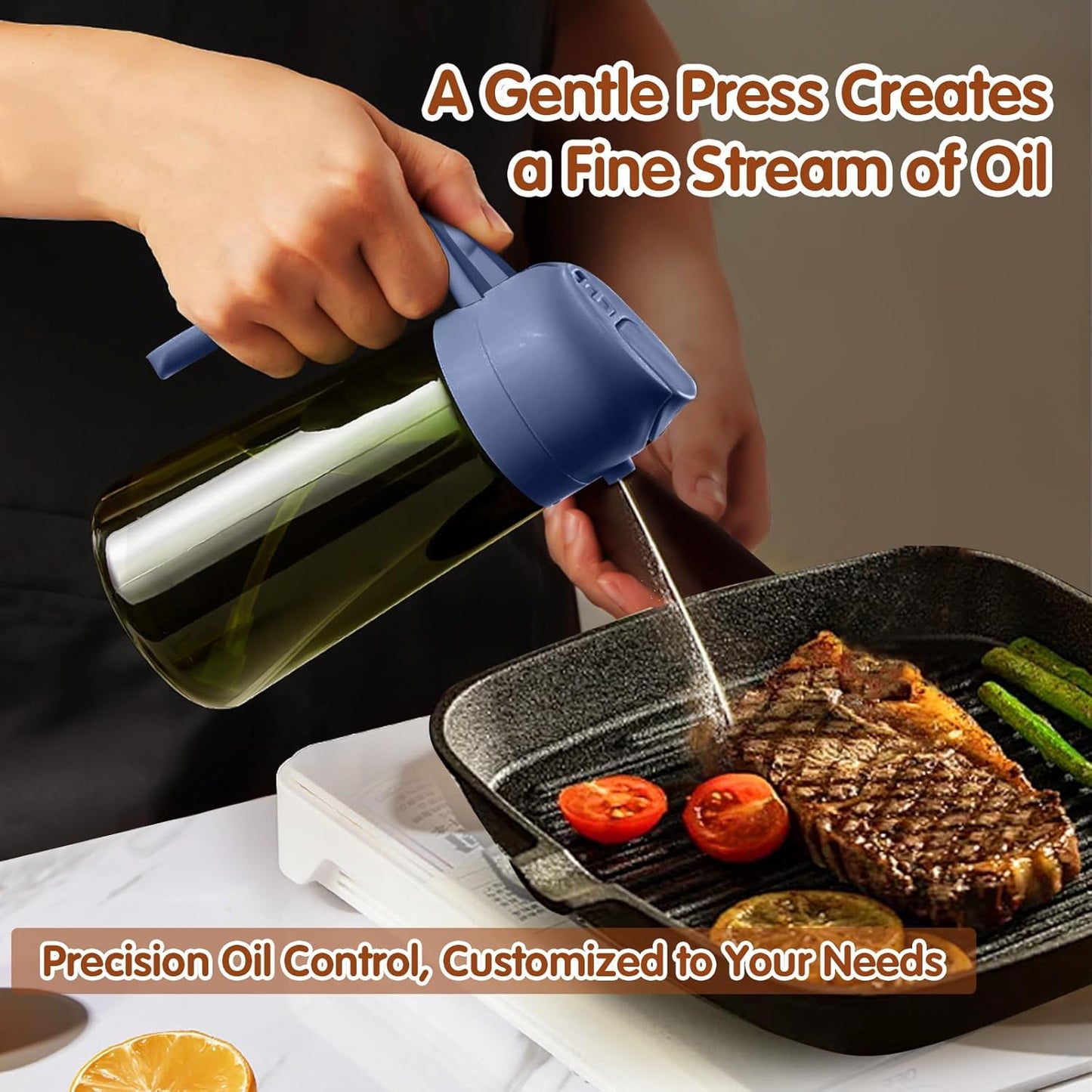 YARRAMATE 2Pcs 16oz/470ml Dark Green Oil Sprayer for Cooking with Stickers, Food-grade Premium 2 in 1 Olive Oil Dispenser Bottle for Kitchen Gadgets, Air Fryer, Salad, Frying, BBQ (Black&Navy)