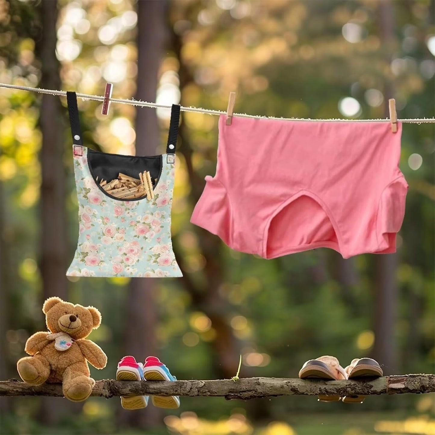 Clothes Pin Hanging Bag, Large Capacity Clothespin Bag Clothes Pin Hanging Bag Space-Saving Organize Clothespin Bag for Outdoor - Rose Pink Pattern
