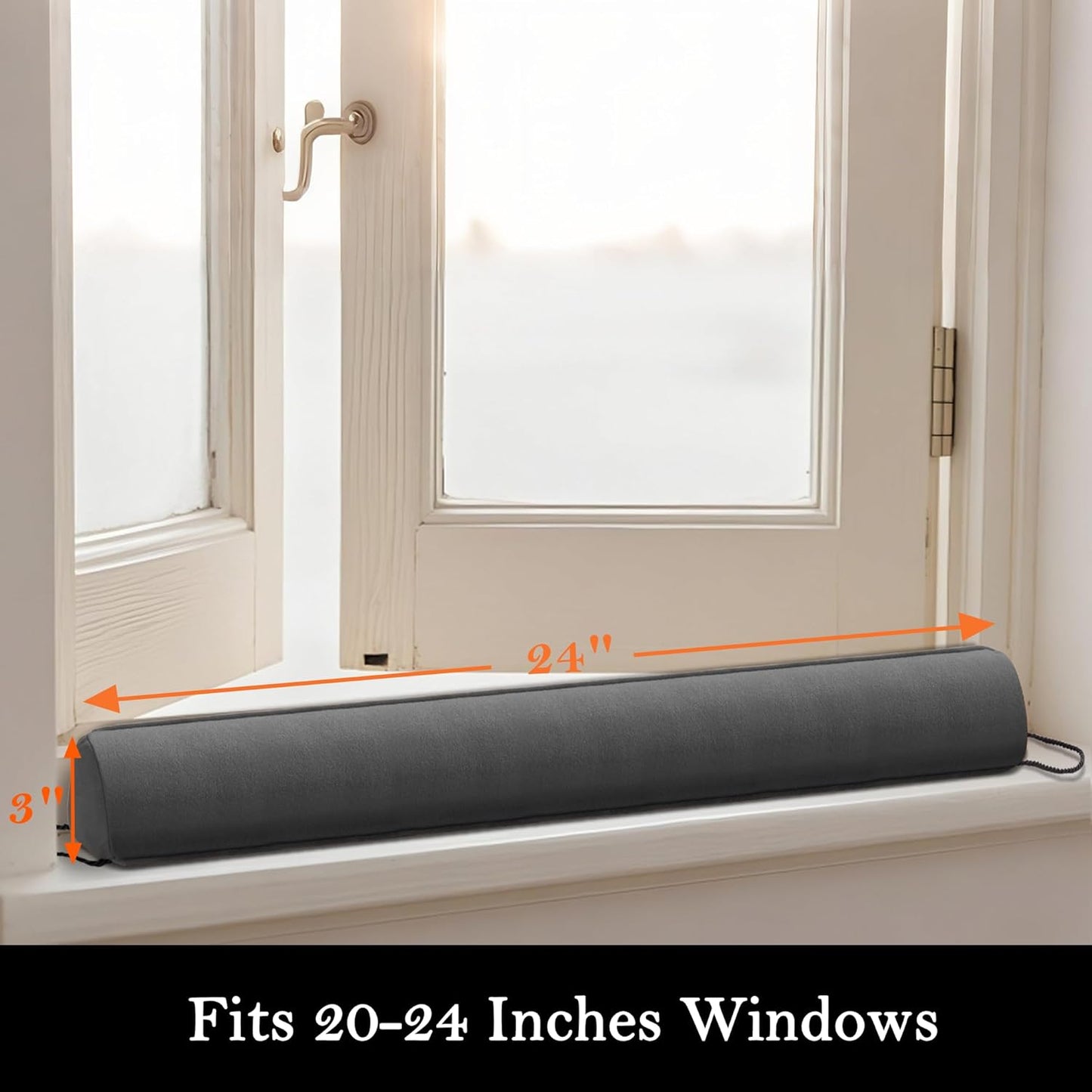Sunolga 24" Door Draft Stopper Blocks Hot and Cold Air with Removable Washable Cover for Gaps Up to 3", All-Season Seal for Noise, Door Sweep for Bottom of Door and Window, Home Essentials, Gray
