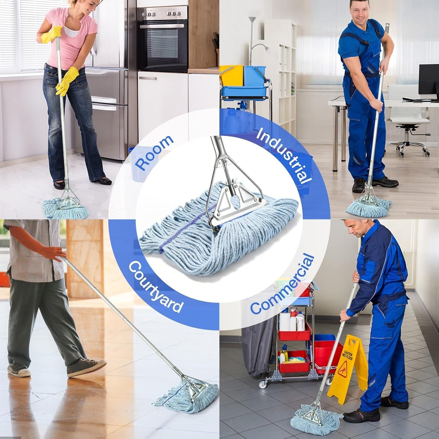 Commercial Mop Handle Heavy Duty,Industrial Metal Mop Stick Replacement for Home, Garage, Office, Workshop,Warehouse Floor Cleaning