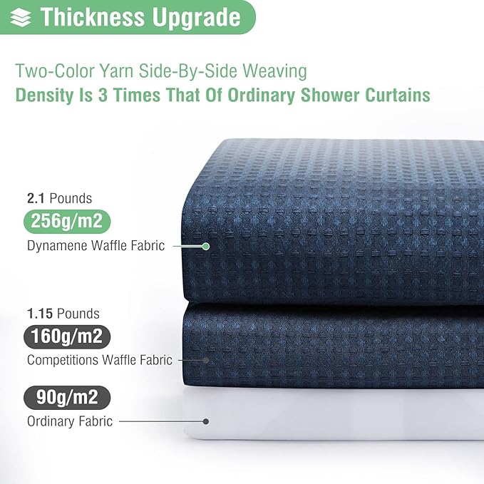 Dynamene Extra Wide Shower Curtain - 84 Inch Wide Waffle Weave Weighted Thick Cloth Bathroom Shower Curtain, Neutral Heavy Duty Hotel Bath Curtain Set with 14 Plastic Hooks, 84x72, Navy Blue
