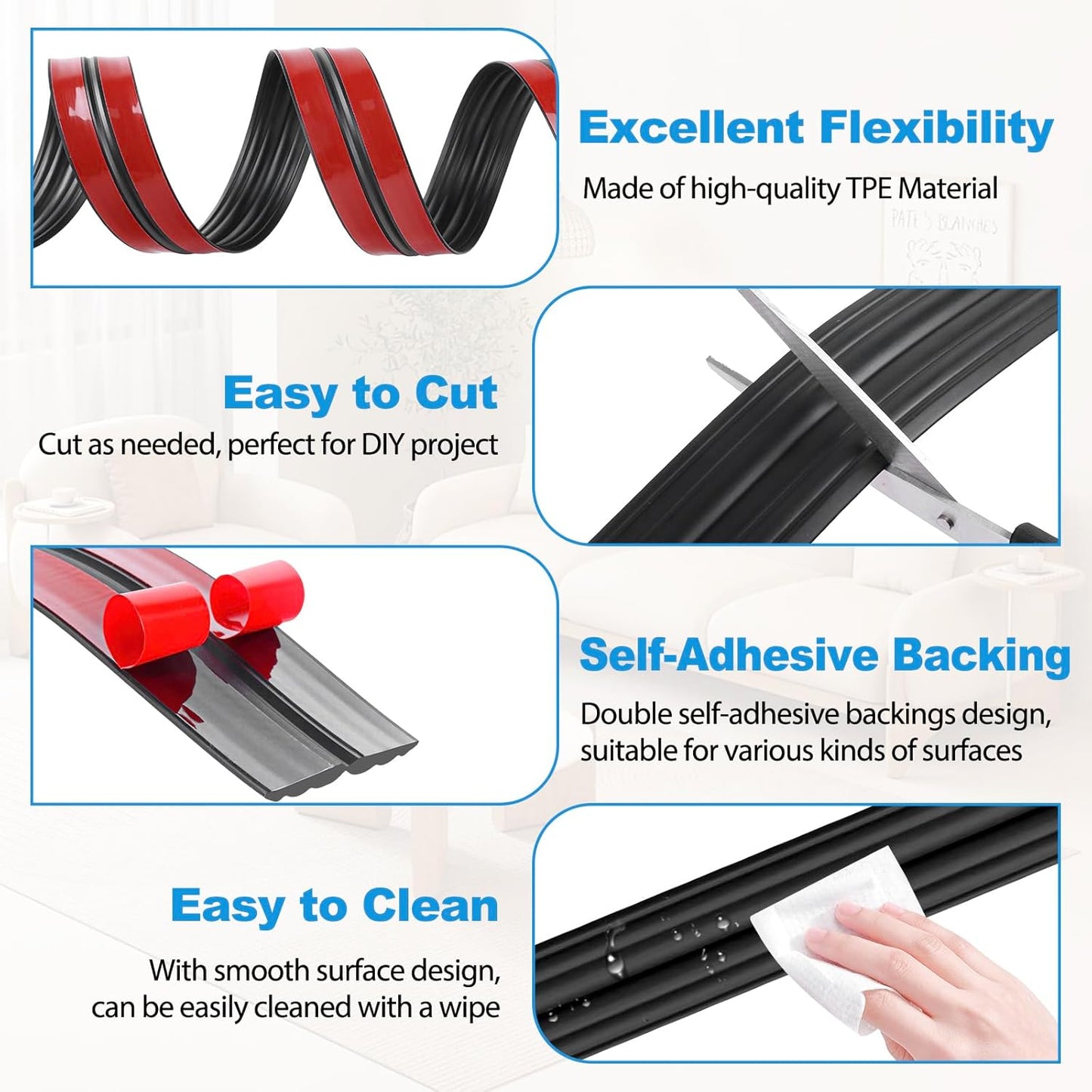 Wall Corner Protector Peel and Stick Corner Trim Molding Flexible Inside & Outside Wall Edge Guard Self Adhesive Moulding Trim for Edge Use, Black, 2.3” W x 10’ L