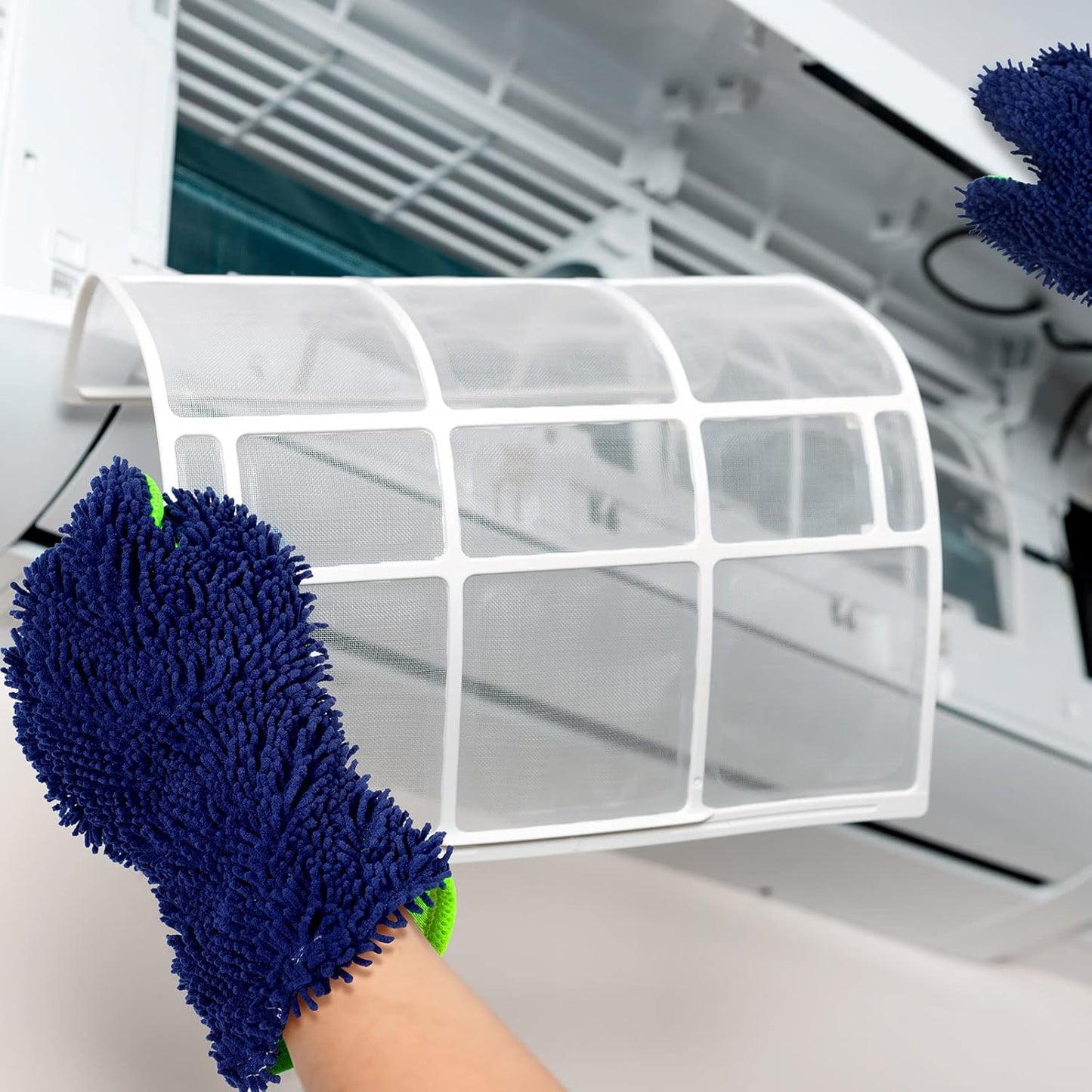Ferraycle 2 Packs Car Wash Mitt 5 Finger Microfiber Wash Mitts Auto Car Dusting Gloves Double Sided Cleaning Gloves for Kitchen Home(Blue and Gray)