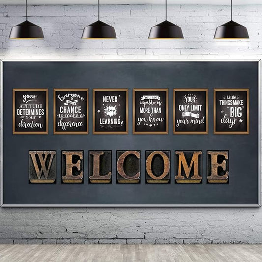 DUAIAI 13 Pieces Industrial Chic Bulletin Board Posters, Inspirational Quote Positive Affirmation Motivational Posters with Welcome Sign for School Decor Classroom Decorations