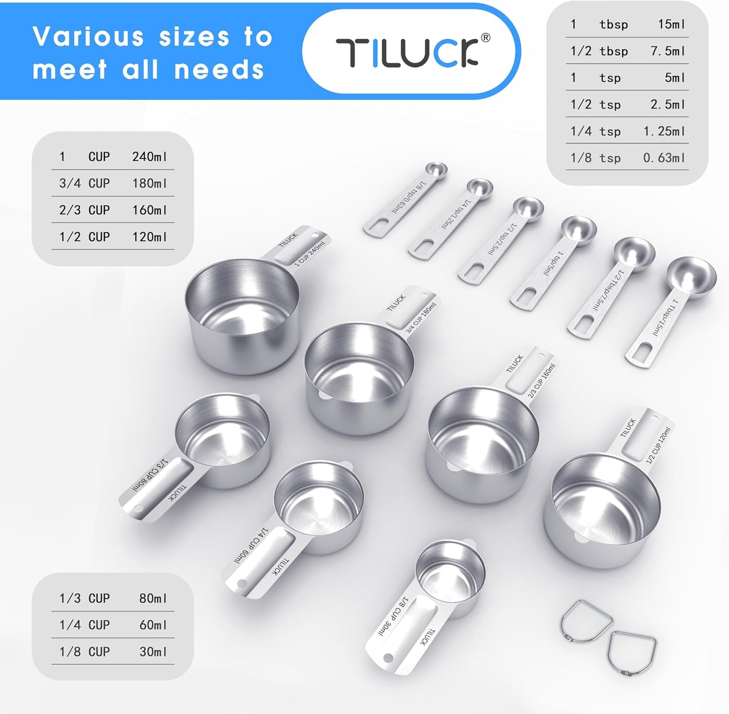 TILUCK Stainless Steel Measuring Spoons Set,Coffee Scoop Spoon,Kitchen Gadgets for Cooking & Baking,Set of 13